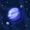 Neptun vector cartoon illustration. Blue Neptun planet of Solar system in dark deep blue space, isolated on blue