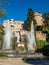 Neptune Fountain and Organ Fountain with a rainbow in the water jets at Villa D`Este in Tivoli, Italy