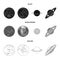 Neptune, Mars, Saturn, Uranus of the Solar System. Planets set collection icons in black,monochrome,outline style vector