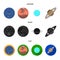 Neptune, Mars, Saturn, Uranus of the Solar System. Planets set collection icons in cartoon,black,flat style vector