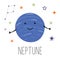 Neptune planet. Planet with hands and eyes. Vector illustration for children on white isolated background