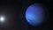 =Neptune Planet Sunrise in Outer Milky Space. Sunshine Light Over Neptune Globe in Endless Universe of Stars