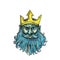 Neptune Trident Crown Head Woodcut