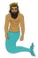 Neptune. Vector male portrait in golden crown and with fish tail. Merman