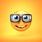 Nerd emoji isolated on yellow background, emoticon with nerd glasses 3d rendering