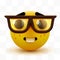 Nerd face emoji, clever emoticon with glasses. Geek or student