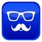 Nerd glasses and mustaches icons. Blue web button on white background.