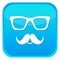 Nerd glasses and mustaches icons. Light Blue web button on white background.