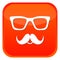 Nerd glasses and mustaches icons. Orange web button on white background. V