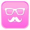 Nerd glasses and mustaches icons. Pink web button on white background.