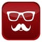 Nerd glasses and mustaches icons. Red web button on white background.