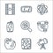 Nerd line icons. linear set. quality vector line set such as telescope, comic book, apple, electron, research, energy drink, atom