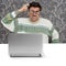 Nerd pensive man glasses silly expression laptop