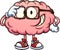 Nerdy cartoon brain with glasses