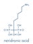 Neridronic acid drug molecule. Used for treatment of osteogenesis imperfecta and Paget`s disease of bone. Skeletal formula.