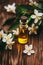 Neroli essential oil in a bottle. Generative AI,