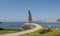 NESEBAR, BULGARIA - JUNE 07, 2019: monument near the entrance to old historical centre of the town Nesebar