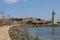 NESEBAR, BULGARIA - JUNE 07, 2019: monument near the entrance to old historical centre of the town Nesebar, UNESCO World heritage