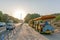 Nessebar, Bulgaria - 2 Sep 2018: A touristic train transporting tourists between Sunny Beach and Nesebar ancient city, one of the