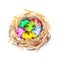 Nest with Easter colored eggs. Watercolor
