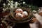 Nest of eggs on a table, a whimsical and crafty culinary presentation