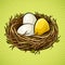 Nest with golden egg pop art vector illustration