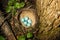 Nest of Song Thrush (Turdus philomelos ).