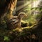 Nestling\'s Haven: Young Archaeopteryx in the Forest Perch