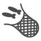 Net with fish solid icon, fishing concept, fishnet sign on white background, Fishing net icon in glyph style for mobile