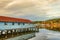 A net shed reflects in the Puget Sound at Gig Harbor