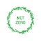 Net zero label. Carbon neutral round sign, logo with floral frame. Vector isolated design