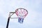 Netball goal post against clear sky during hot day