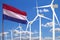 Netherlands alternative energy, wind energy industrial concept with windmills and flag industrial illustration - renewable