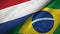 Netherlands and Brazil two flags textile cloth, fabric texture