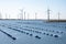 Netherlands, Bruinisse, Mussel, mussels farming in Oosterschelde estuary. Background Grevelingen Dam, part of Delta works and