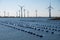 Netherlands, Bruinisse, Mussel, mussels farming in Oosterschelde estuary. Background Grevelingen Dam, part of Delta works and