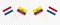 Netherlands and Ecuador crossed flags. Pennon angle 28 degrees. Options with different shapes and colors of flagpoles - silver and