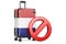 The Netherlands Entry Ban. Suitcase with The Netherlands flag and prohibition sign. 3D rendering