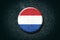 Netherlands flag. Round badge, on a dark background. Signs and Symbols. .3D illustration.