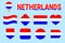 Netherlands flag vector set. Collection of Dutch national flagpoles. Holland flags. Flat isolated icons. traditional colors. Illus