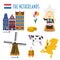 Netherlands Flat Icon Set Travel and tourism concept.