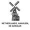 Netherlands, Haarlem, De Adriaan travel landmark vector illustration