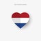 Netherlands heart shaped flag. Origami paper cut Holland national banner