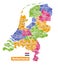 Netherlands high detailed local municipalities map colored by provinces