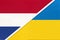 Netherlands or Holland and Ukraine, symbol of national flags from textile. Championship between two countries