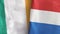 Netherlands and Ireland two flags textile cloth 3D rendering