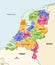 Netherlands local municipalities colored by provinces map with neighbouring countries and terrotories