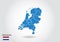 Netherlands map design with 3D style. Blue Netherlands map and National flag. Simple vector map with contour, shape, outline, on