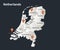 Netherlands map, Infographics flat design colors snow white, with names of individual regions