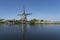 Netherlands rural lanscape with windmills at famous tourist site Kinderdijk in Holland